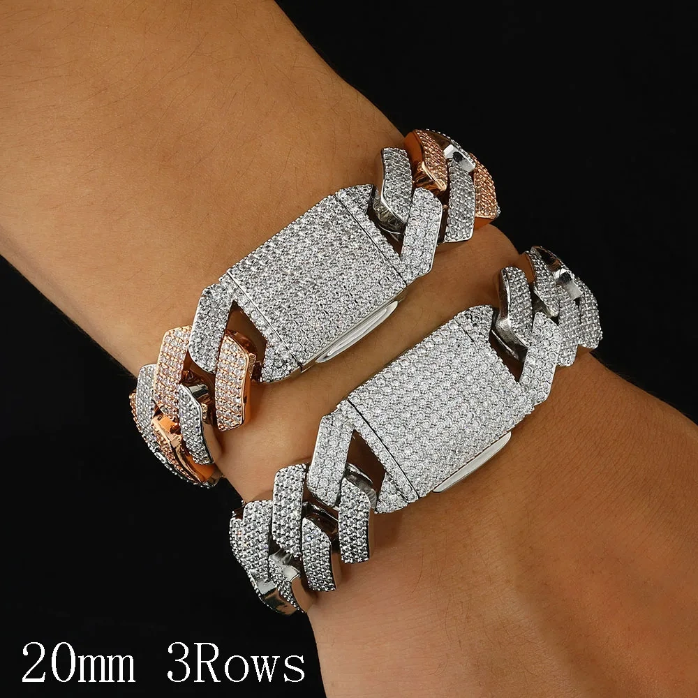 Hip Hop Jewelry 15/20mm 2/3 Row Chunky Cuban Link Iced Out Zirconia Fashion Rock Rapper Bracelet