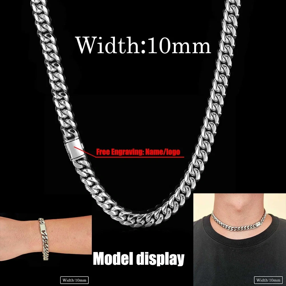 8/10/12/14MM Hip Hop Free Customizable Logo Homme Stainless Steel Jewelry Miami Cuban Chain Necklace For Men Drop Shipping