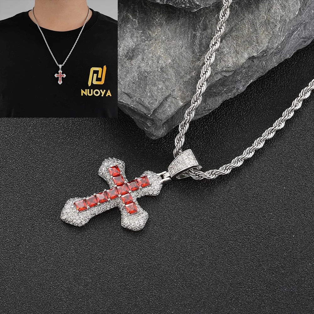 Hip Hop Jewelry Charm Women Cross Christian Jesus Bling Iced Out Copper Zircon Color Pendant Necklace