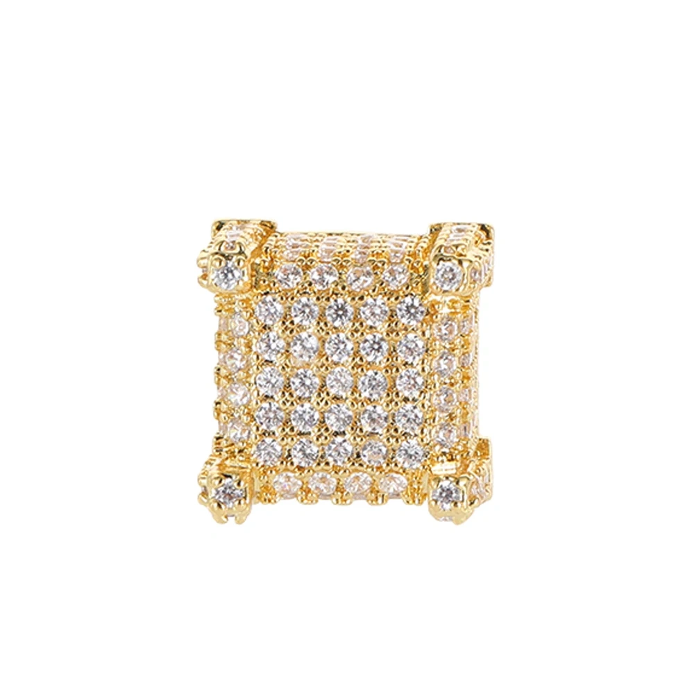 Hip Hop Rock Fashion Jewelry Gold Plated For Women Micro Pave 3A Zircon Square Screw Back Earrings