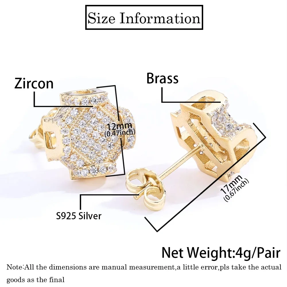 Hip Hop Style Iced Out Needle Ear Studs Brass Micro Pave Shiny Zircon Studs Women Jewelry Christmas gifts