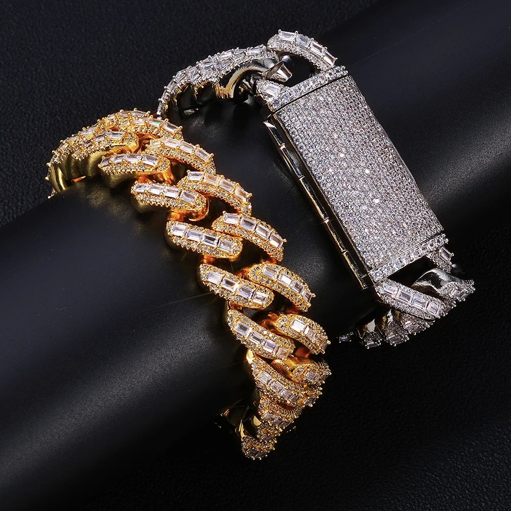 NUOYA 18mm 3 Row Moissanite Cuban Link Chain 925 Silver Full Iced Out VVS Moissanite Bracelet Hip Hop Jewelry