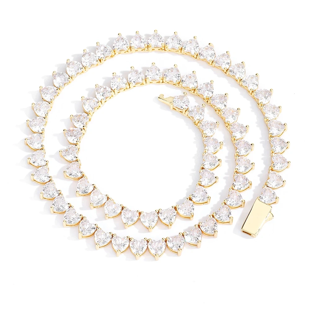 Hip Hop Heart Shape CZ Hip-Hop Tennis Chain Iced Out Bling Necklace For Women Girlfriend Valentine's Gift Fashion Jewelry