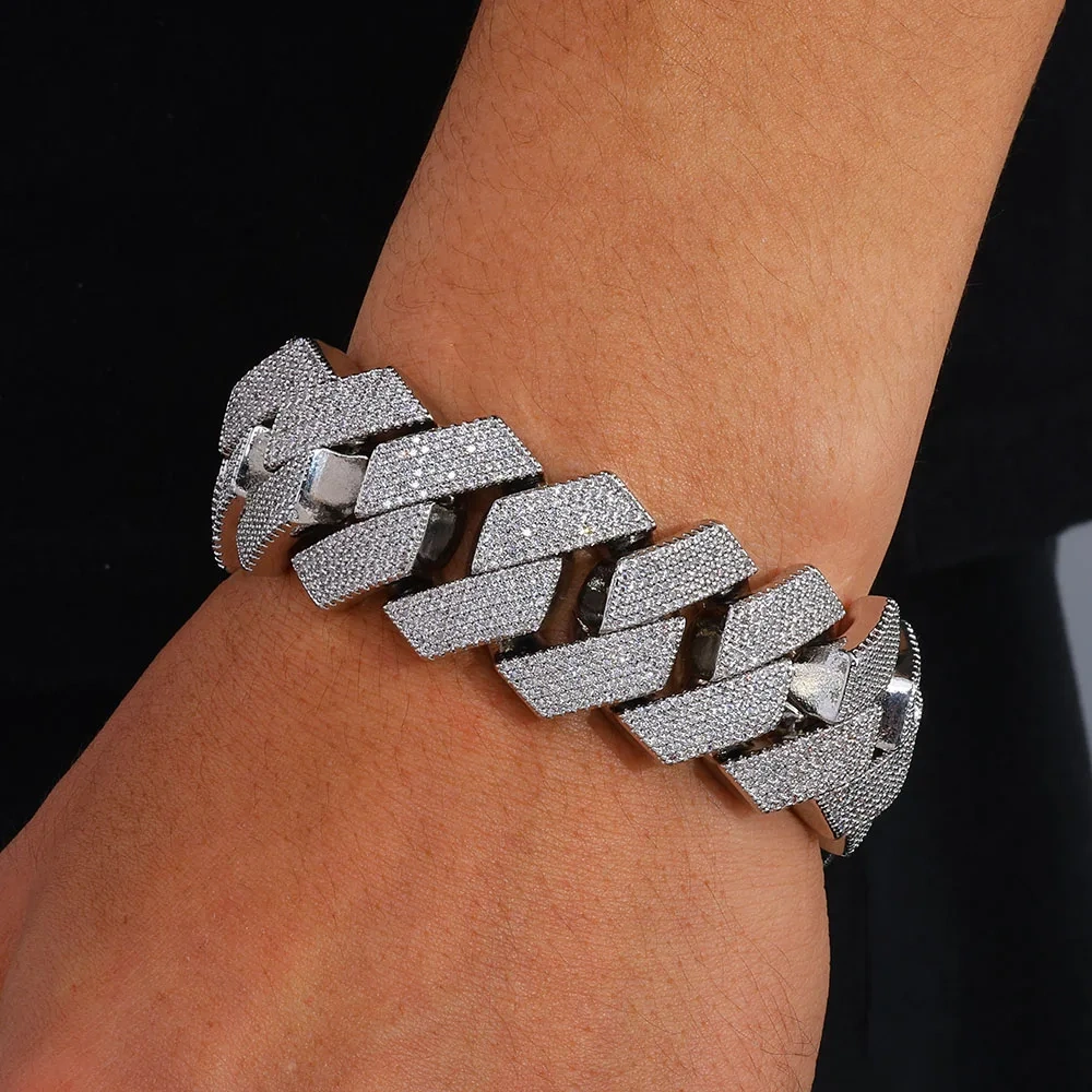 Mens Cuban Link Chain Bracelet Gold Plated Bling Miami Cuban Prong Set Diamond Bracelet for Men 25MM Iced Out Hip Hop Jewelry ﻿