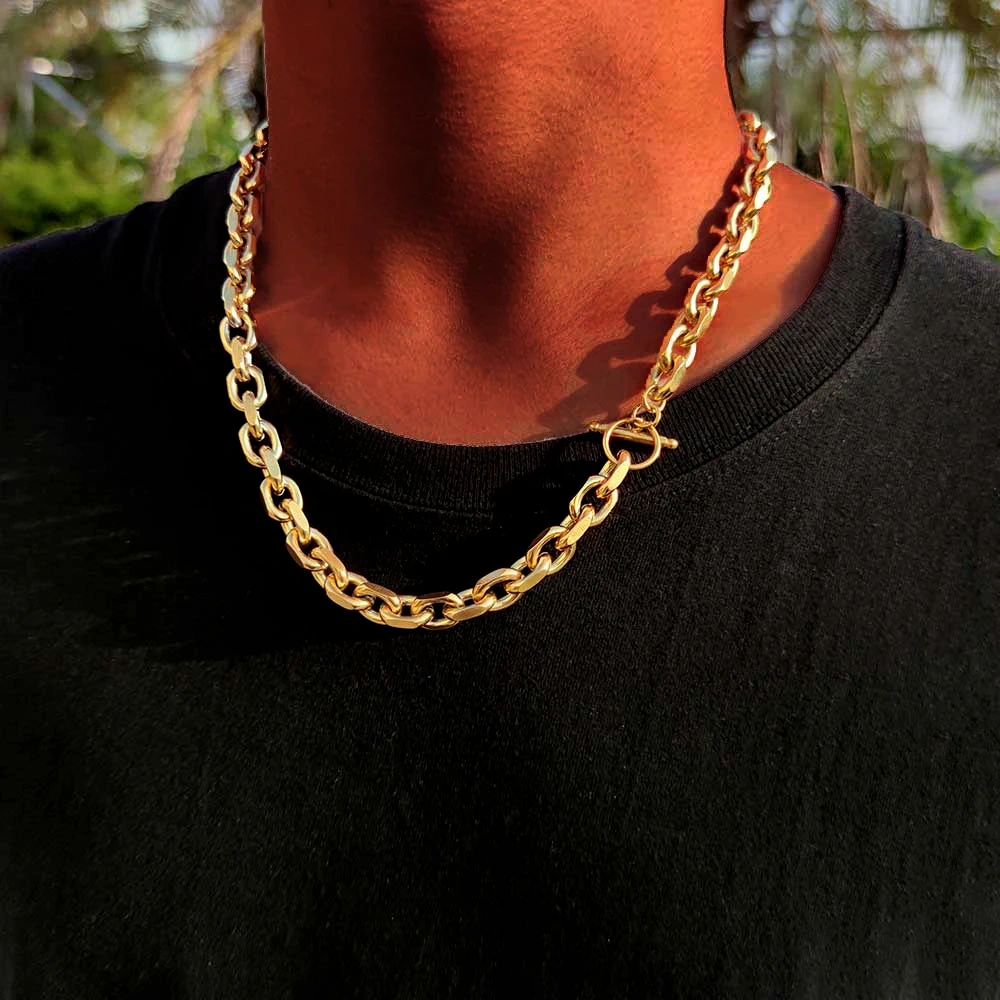 ESKEEM Fashion 9mm Stainless Steel One word buckle Necklace For Men Cuban Link Chain Hip Hop Jewelry Party Gift Drop Shipping