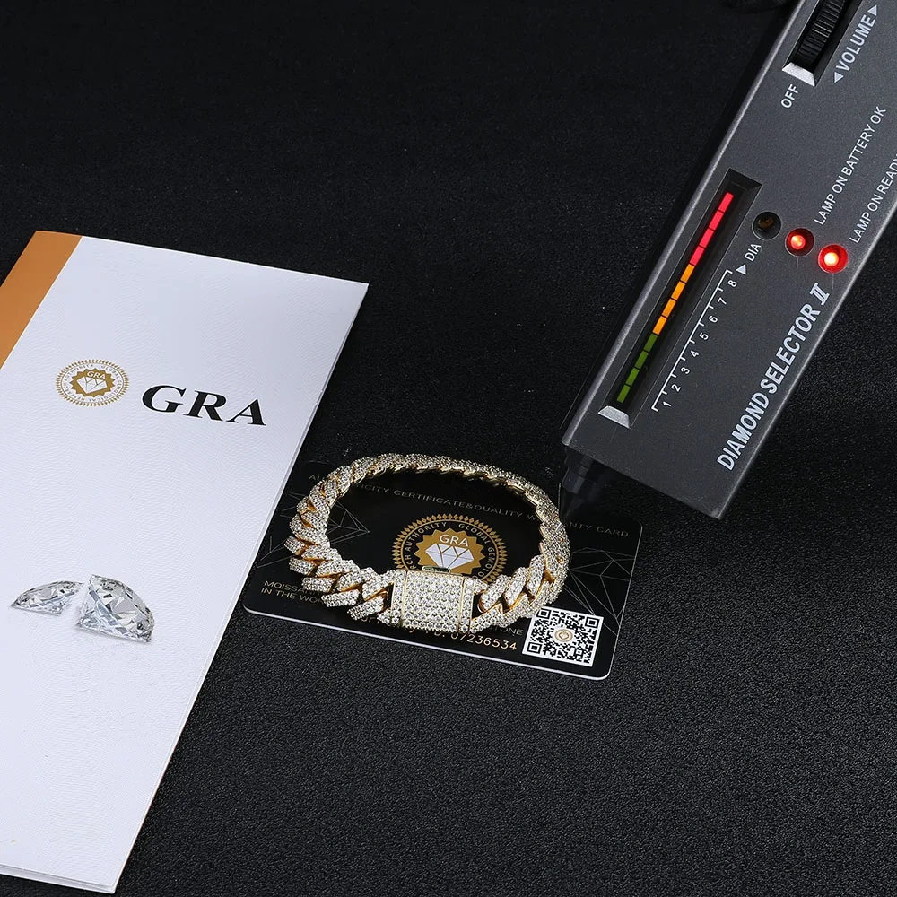 Hip Hop Jewelry VVS Certificate Double Row Iced 12MM S925 Sterling Silver Necklace Moissanite Diamond Miami Cuban Link Chain