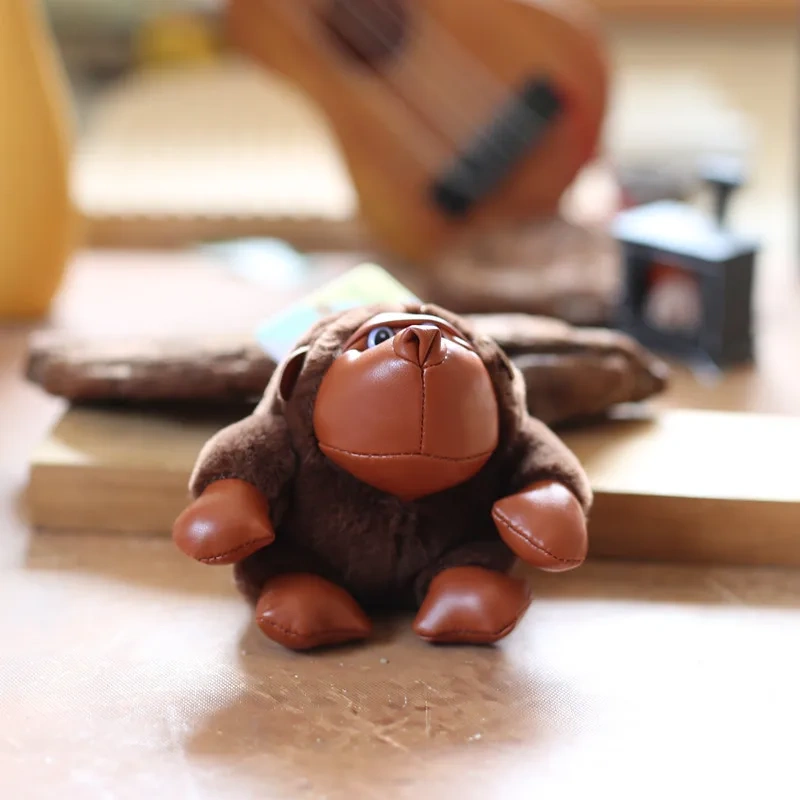 Custom High Quality Animal Gorilla Plush Keychain Mini Monkey Chimp Keychain PU Leather Stuffed Animal Soft Toys