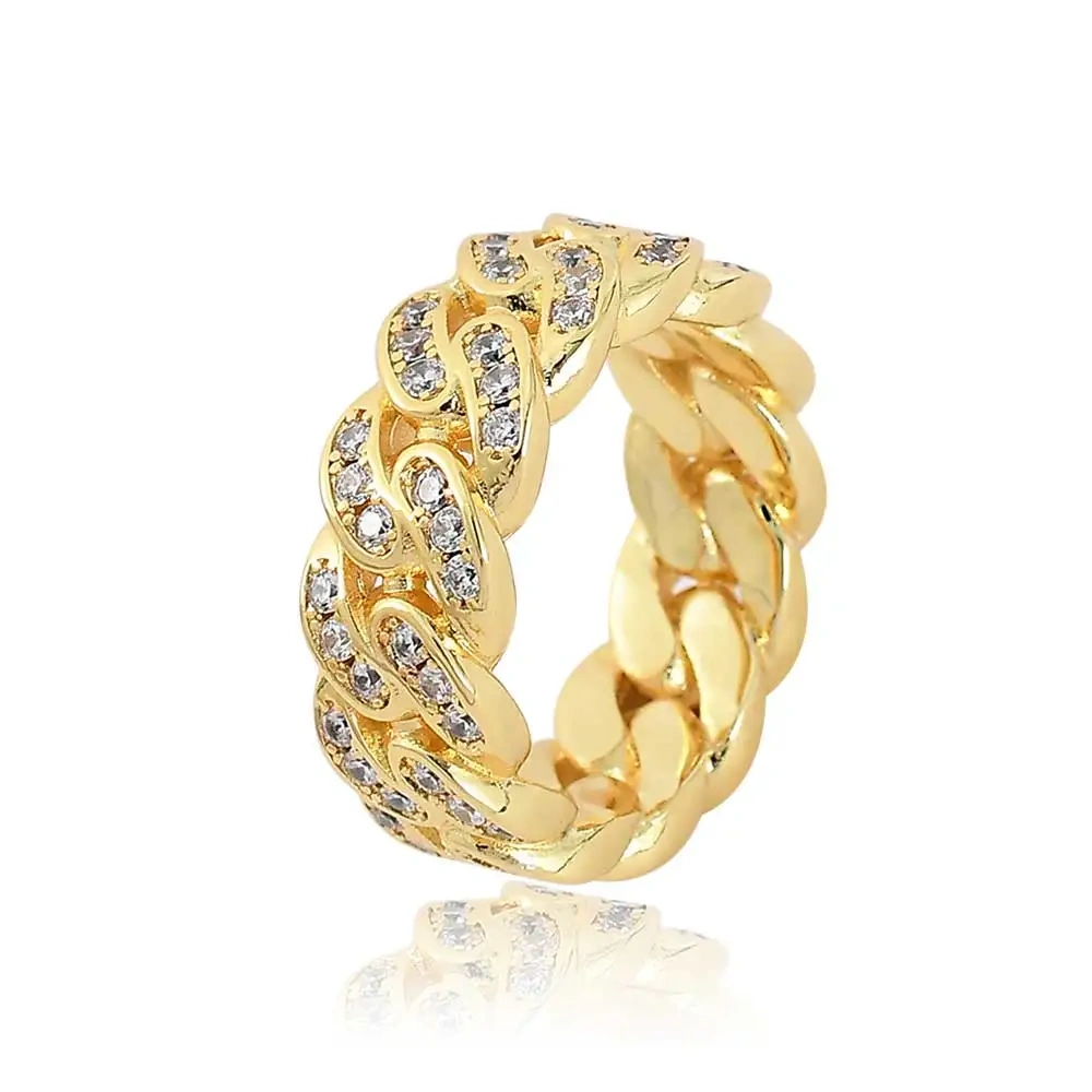 Hip Hop Men's Iced Out Bling Cubi Zirconia Cuban Link Ring Jewelry Men Accessories Party Gift