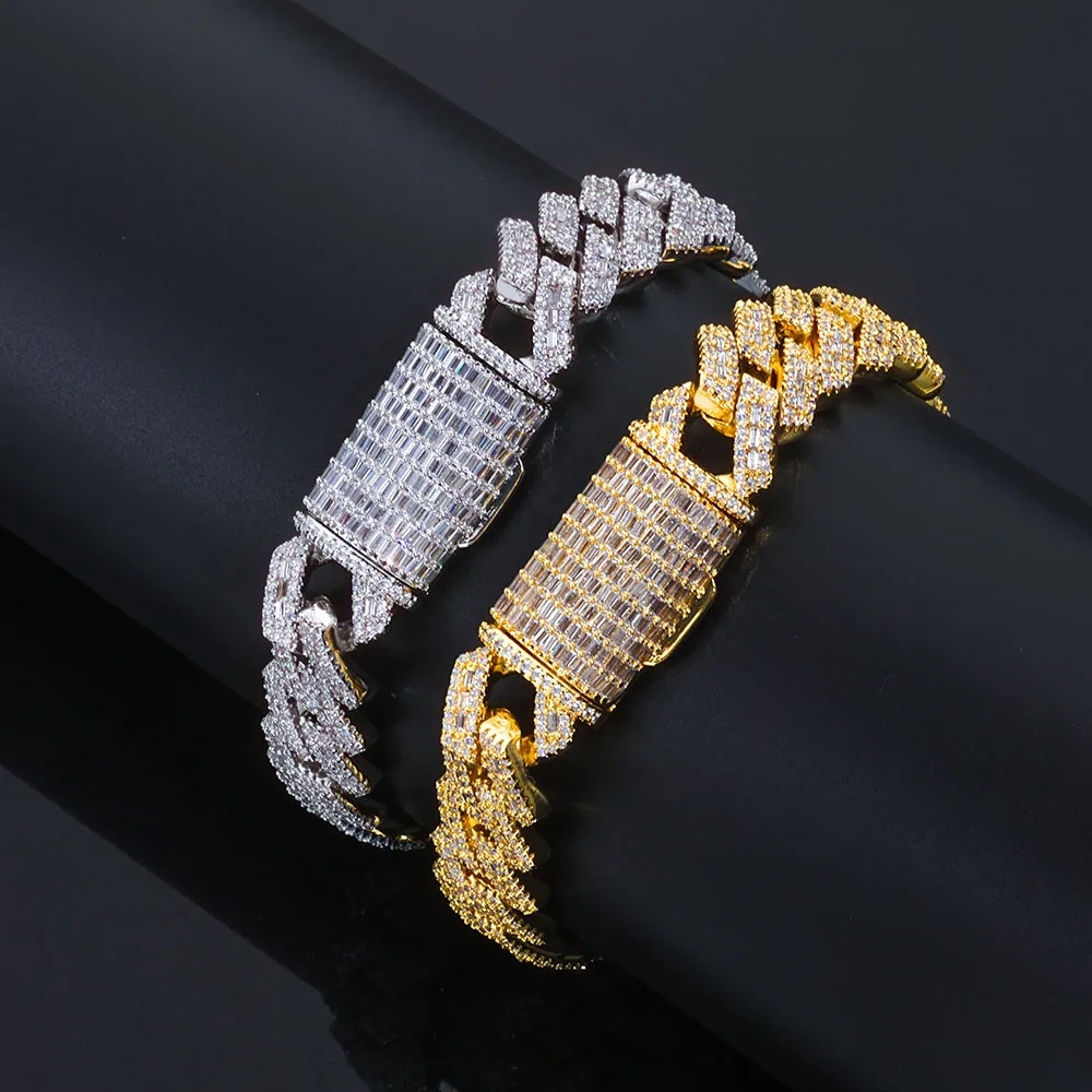 ESKEEM New Arrived Iced Out Rectangle Diamond Cuban Necklace Mix Prong Setting CZ Cuban Link Chain Hip Hop Jewelry