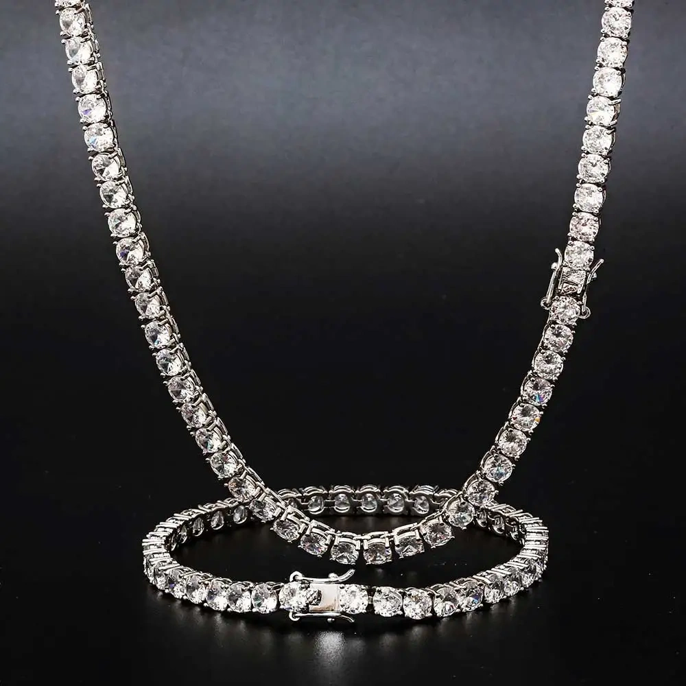 Hip Hop Jewelry 3/4/5/6MM 1 Row Iced Out Tennis Chain Bling CZ Men Diamond Cubic Zirconia Choker Necklace Women Drop Shipping