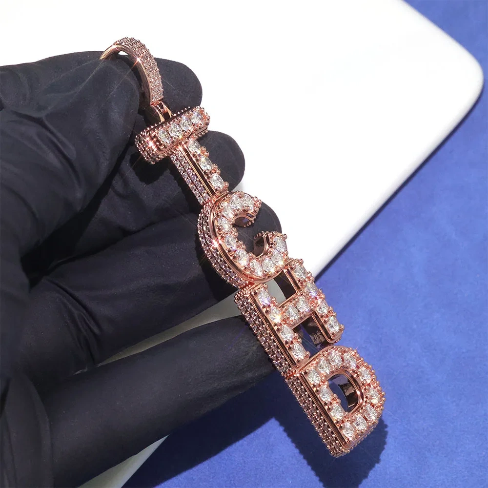 Hip Hop Custom Iced Out Moissanite Big Letter Pendant Charm Bling VVS Diamond Brass Pendant Necklace Women Men Jewelry