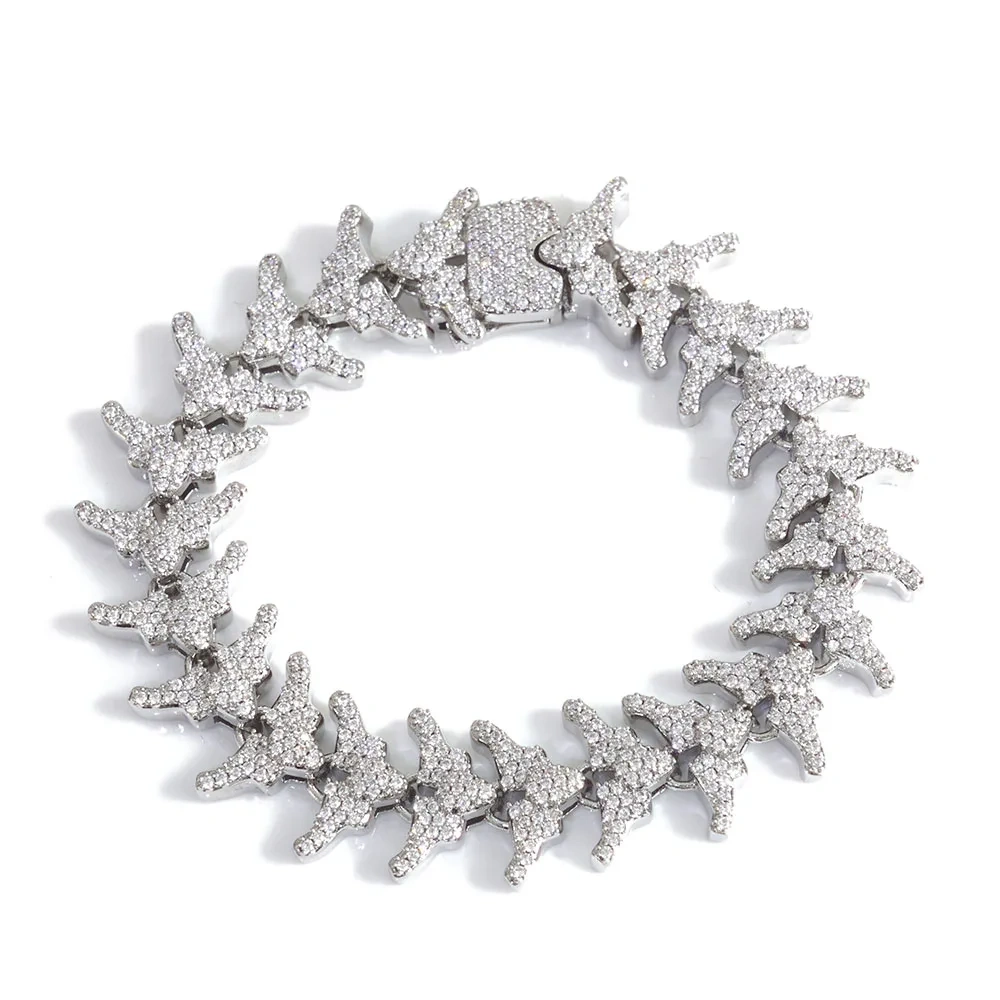 ESKEEM Full Iced Out Arrow Link Bracelet 16mm Silver Plated with Elastic Clasp Micro Pave Zircon Design Hip Hop Fine Jewelry