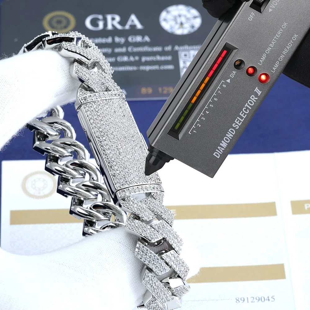 Hip Hop Jewelry 16mm 3 Rows VVS Diamonds 100% 925 Silver Cuban Necklace Pass Diamond Tester Moissanite Cuban Link Jewelry