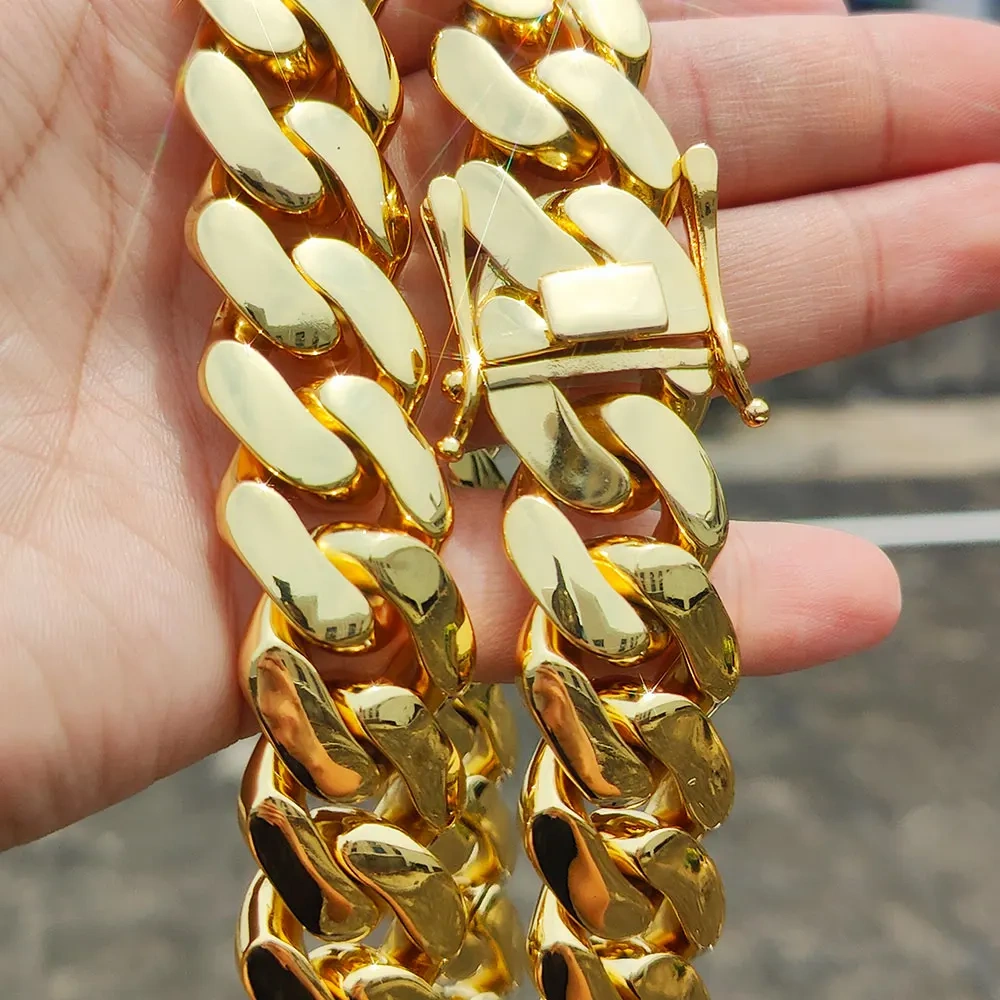 22mm Wide Hip Hop Copper Bling Silver/Gold Plated Cuban Link Chain Round Heavy Miami Chunky Necklaces for Men Jewelry