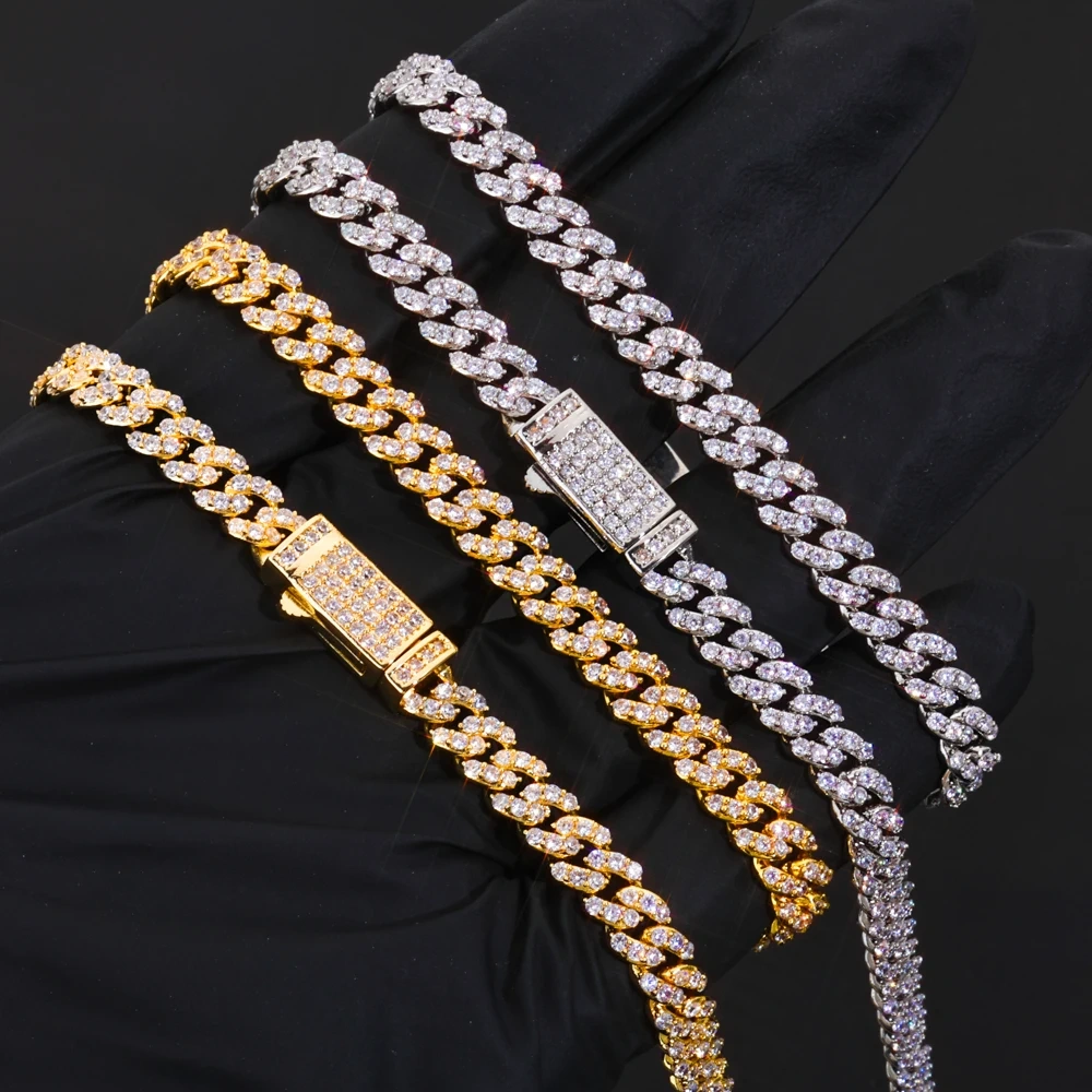 ESKEEM Women 6mm Shiny Miami Cuban Chain 18K Gold Plated Full Pave CZ Iced Out Link Necklace Hip Hop Fine Jewelry
