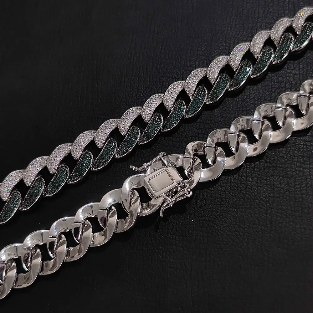 Fashion Hip Hop 18mm 3 Rows Iced Out Two Color Diamond Plated White Gold Miami Cuban Chunky Link Chain Necklace ﻿