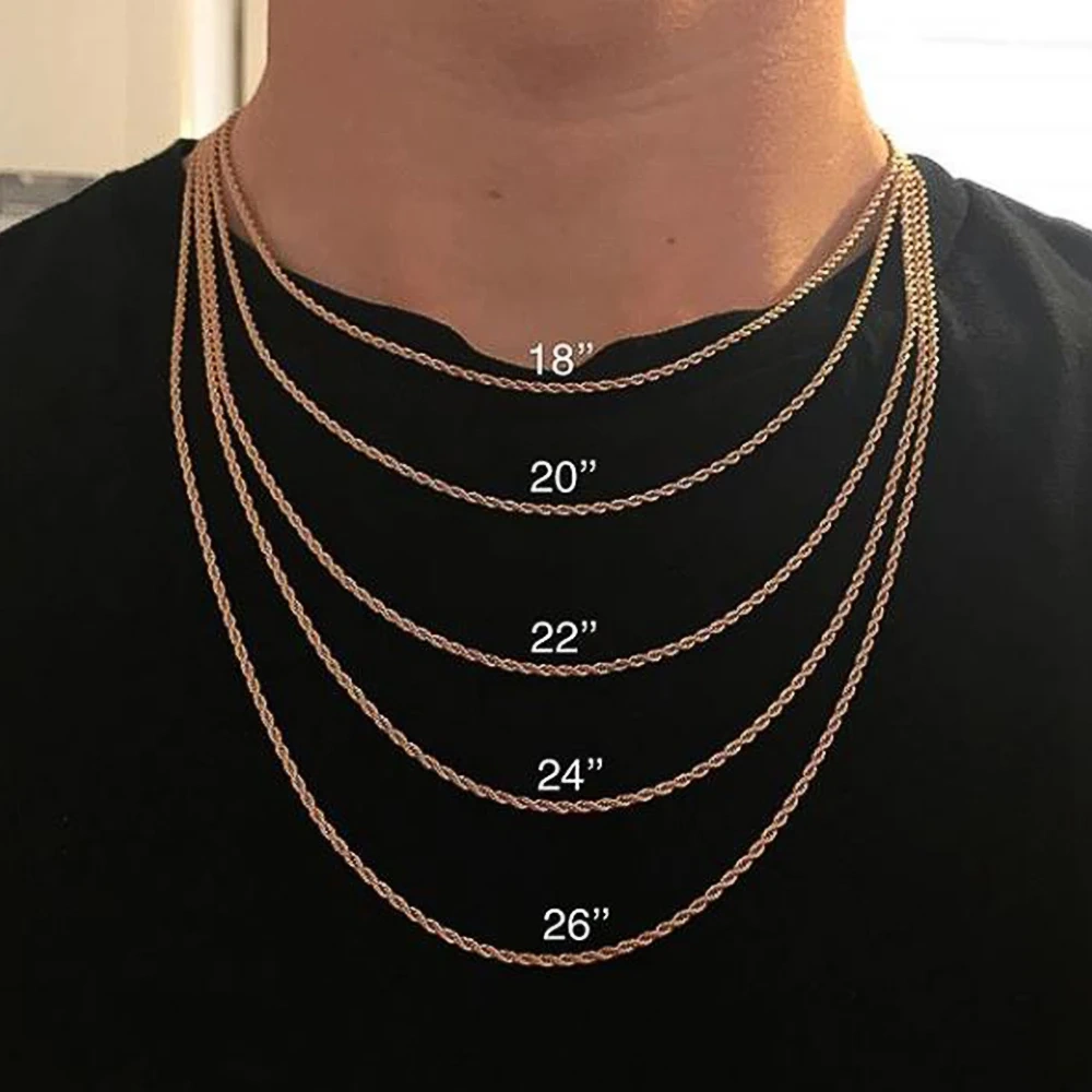 2mm 3mm 4mm 5mm Stainless Steel Vermeil Plated Rope Chain Necklace Bulk Twisted Rope Chain For Women
