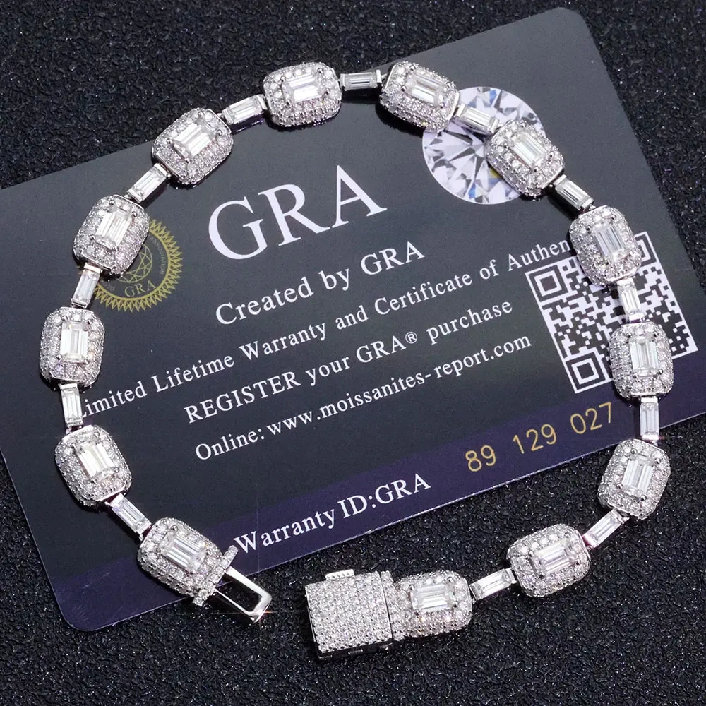 ESKEEM 7mm 925 Sterling Silver VVS Moissanite Bracelet Fine Jewelry Red/Green CZ & White VVS Chain