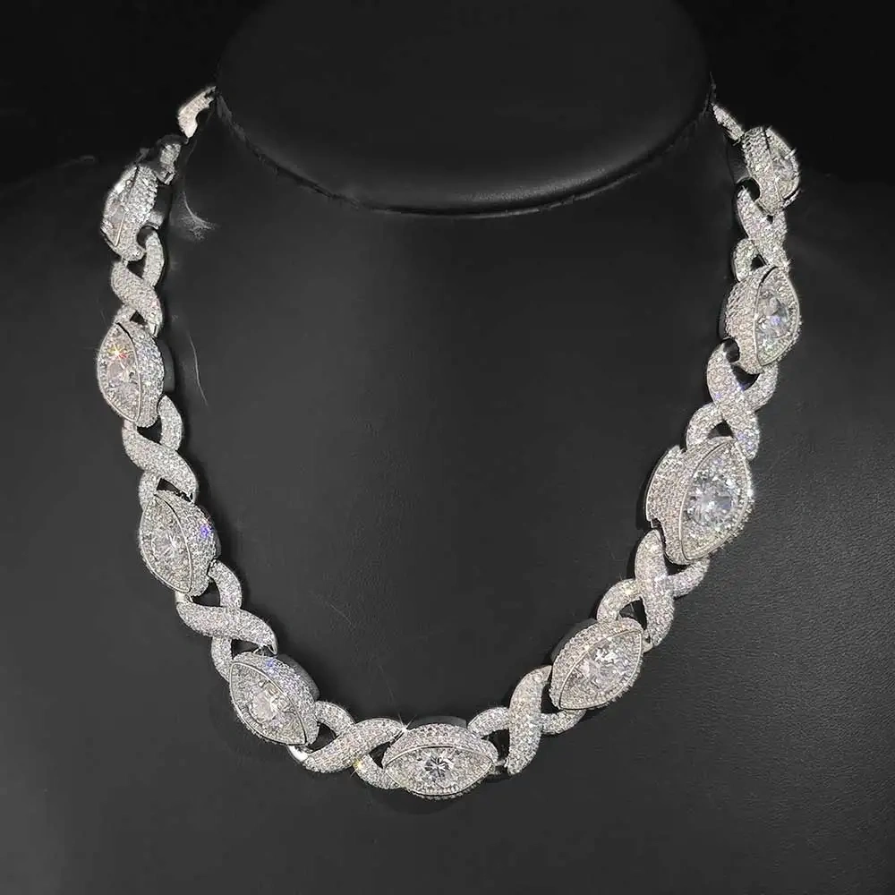 Hip Hop Jewelry Men Fashion Iced Out CZ Necklace Custom 15MM Sauron Eye Design Cuban Link Chain Women Accesional