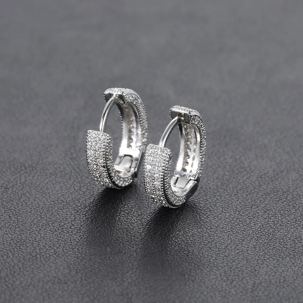 Hip Hop Personalized Iced Out Earrings for Girl Double Cubic Zirconia Hoop For Stud Men Women Rock Jewelry Birthday Gift