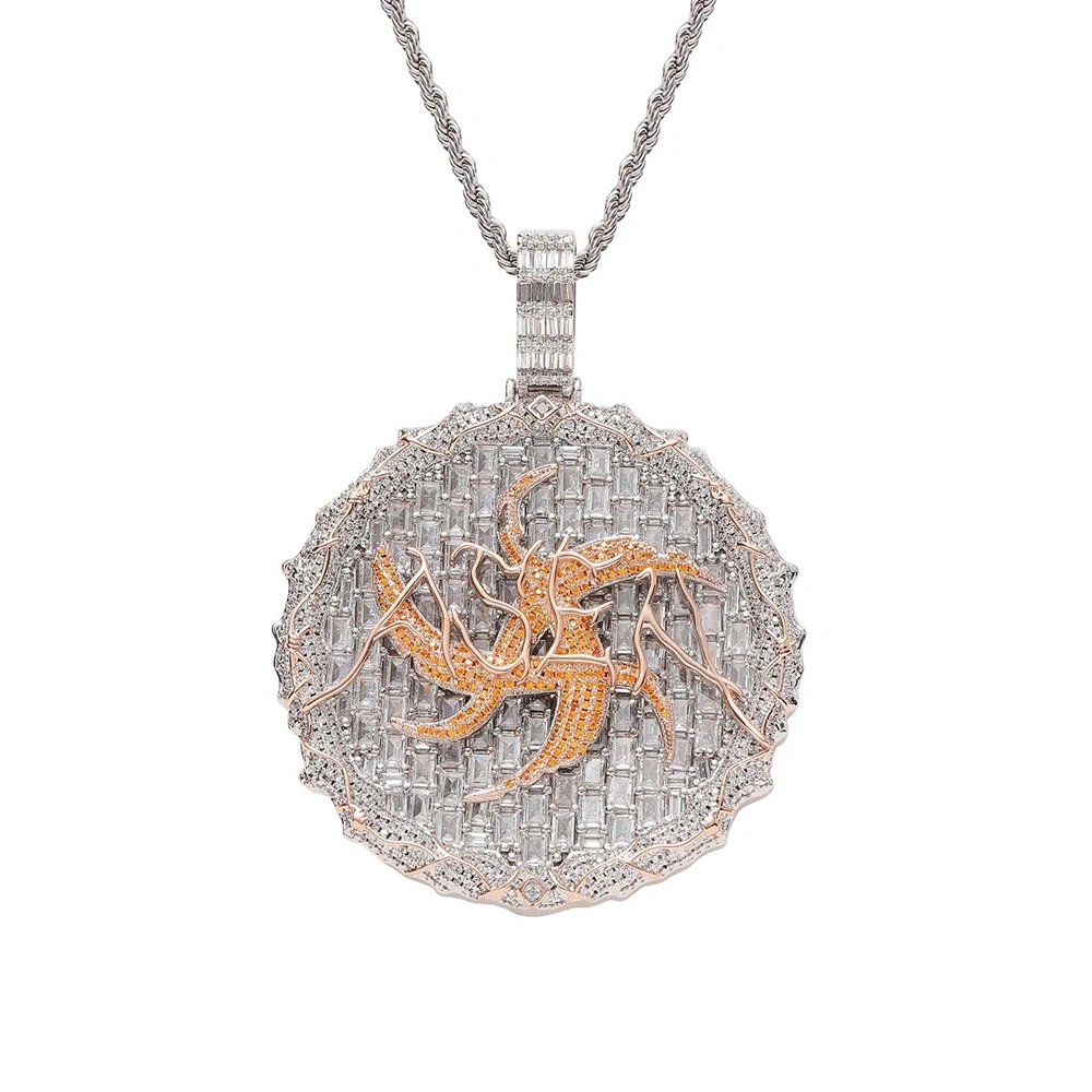 Hip Hop Jewelry New Round Cake Thorns Pendant Necklace With Inlaid Colorful Zircon Fashion Trend Disk For Women