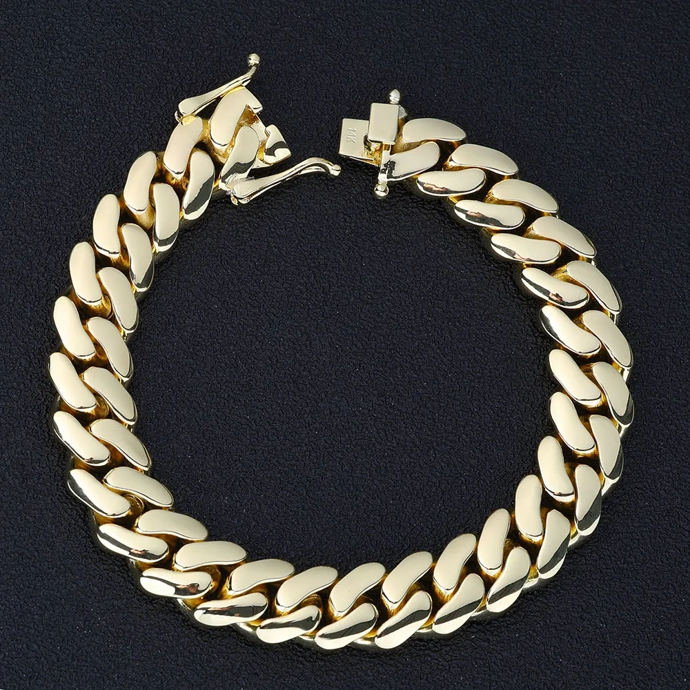 12MM Brass Choker 14K Solid Gold Plated Miami Cuban Link Chain Necklace Men Women Hip Hop Monaco Jewelry with Deep Carving 14k