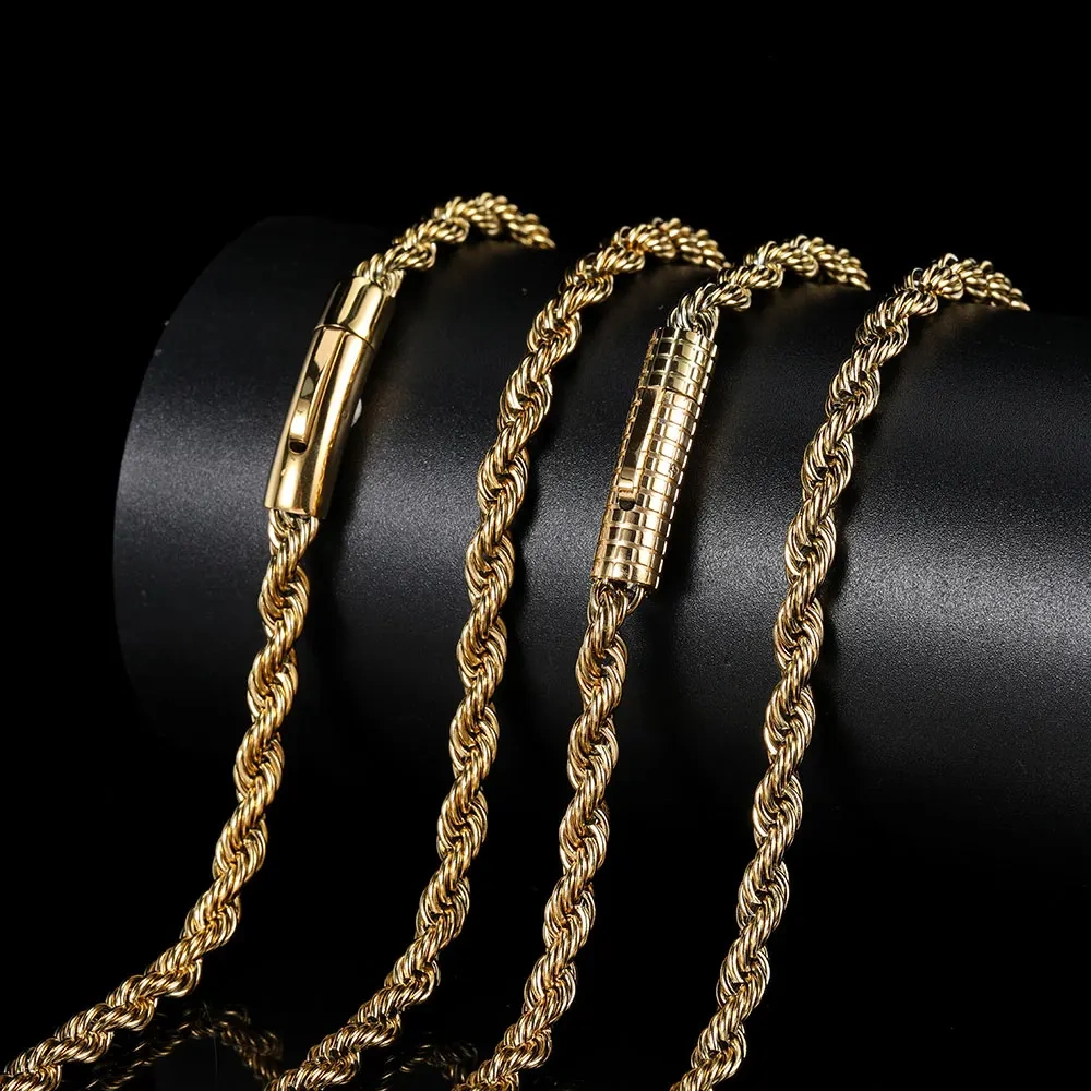 6mm Rope Chain Necklace Stainless Steel Never Fade Waterproof Choker Men Women Jewelry Gold Color Chains Gift