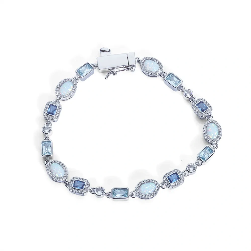 ESKEEM High Quality 6mm Iced Out Diamond Blue Bracelet Women Colorful Geometric Zircon Brass Hip Hop Fine Jewelry Gift