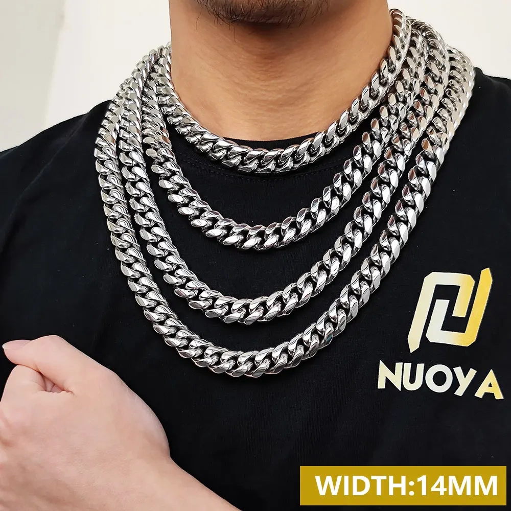 Hip Hop Men's 8/10/12/14/16mm Stainless Steel Necklace Miami Cuban Link Chain Fashion Jewelry Free Custom Logo