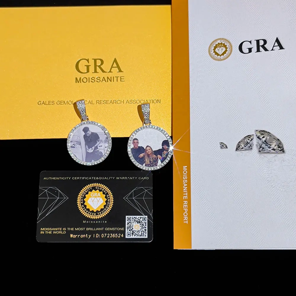 26mm/35mm/45mm Custom Photo S925 Personalized Pendants VVS Moissanite Pass Test Bling Diamond Necklaces Women Men Jewelry Gift