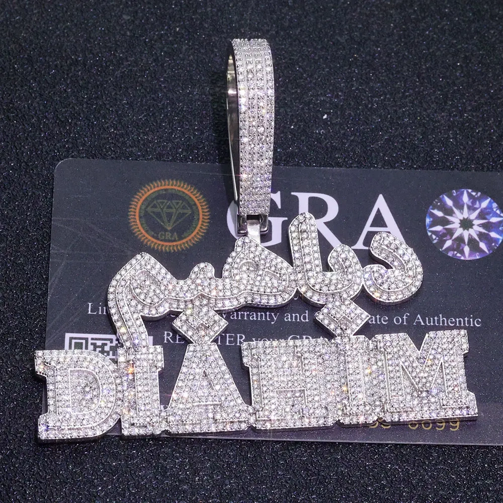 ESKEEM Personalized Customization Iced Out Letter Pendant Hip Hop Jewelry 925 Silver VVS Moissanite Diamond Logo Pendant