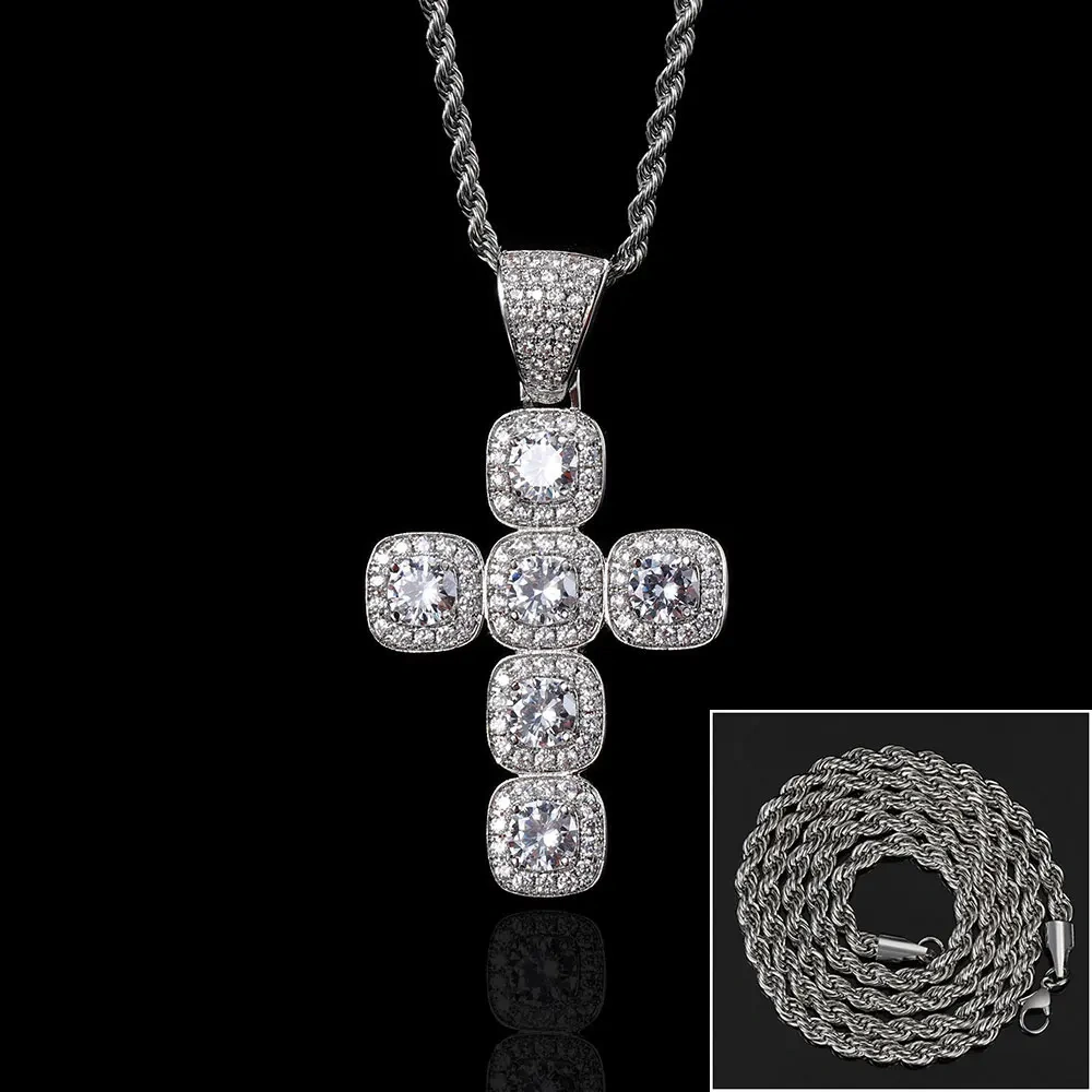 Hip Hop Iced Out Jewelry Big Cluster Tennis Cubic Zirconia CZ Cross Pendants Necklace For Women Drop Shipping