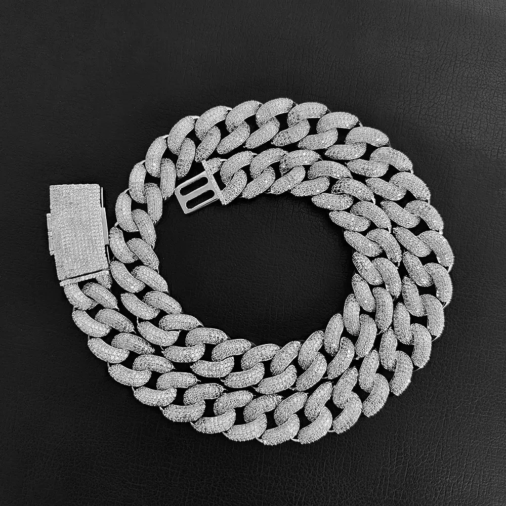 Hip Hop 18mm Iced Out Cuban Necklace Silver Plated Full Pave Bling Zircon Chain Chunky Necklace For Women