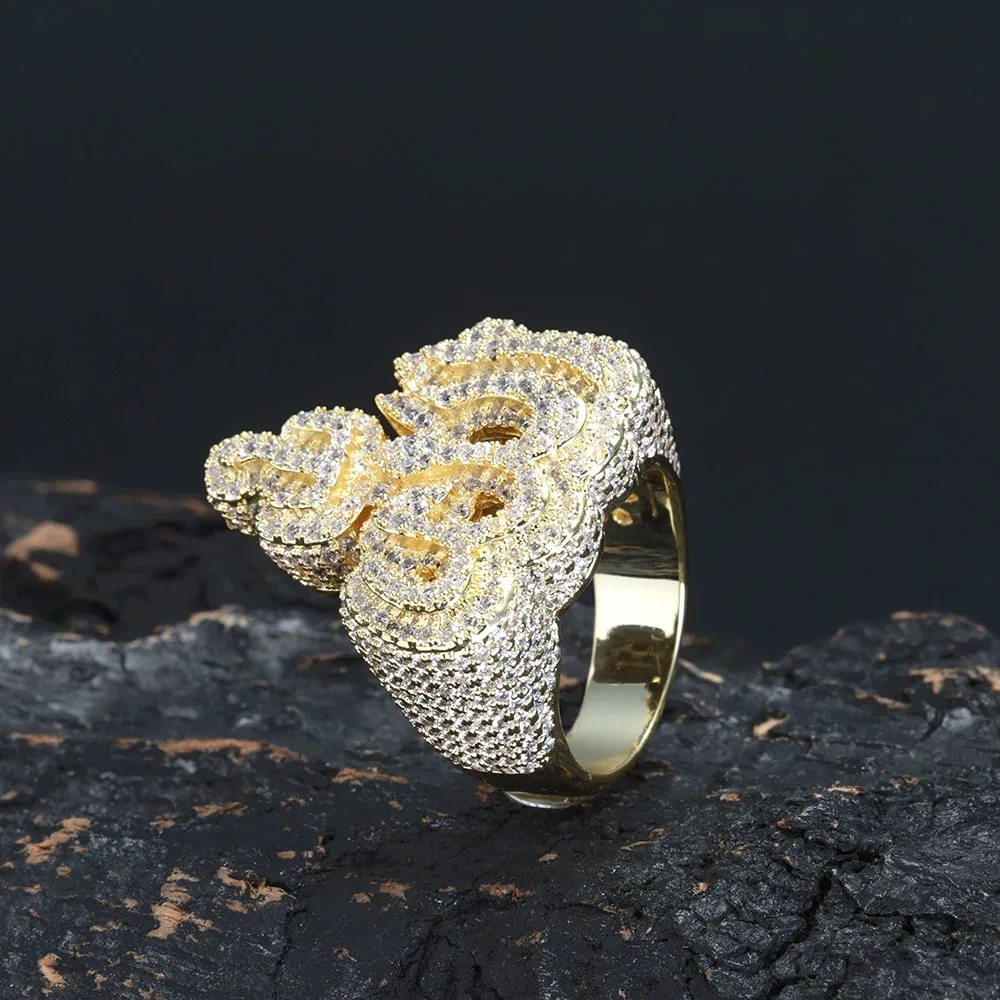 Hiphop Fashion Jewellery Women Allah Design Ice Out Ring With Crown Brass CZ Diamonds bague hommes 18K Gold Plaed