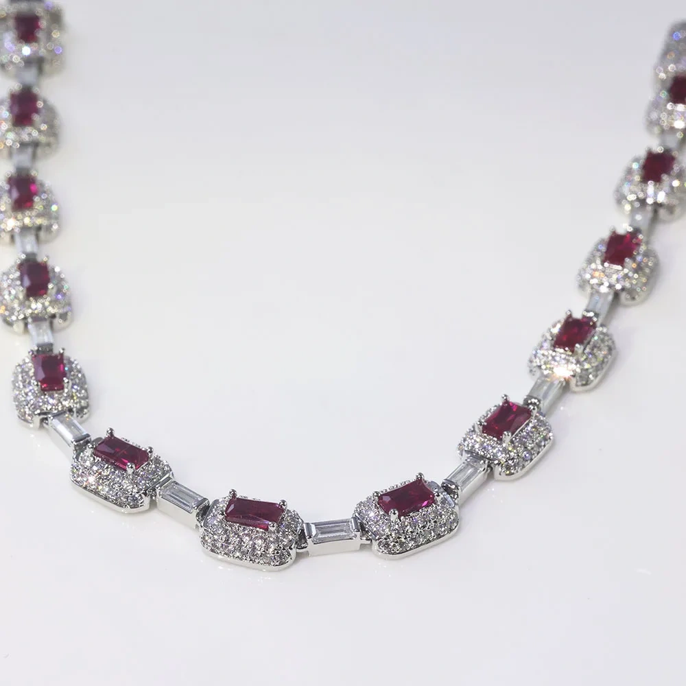 Women's Jewelry Silver Plated Red Diamond Gemstone Bracelet Micro Pave Emerald Zircon Fashion Crimson Bracelet