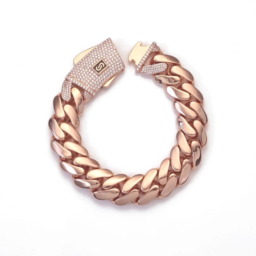 ESKEEM Hiphop Jewelry Rose Gold Plated Monaco Necklace Iced Out Diamond Clasp Flat Thick Cuban Link Chain Choker for Men