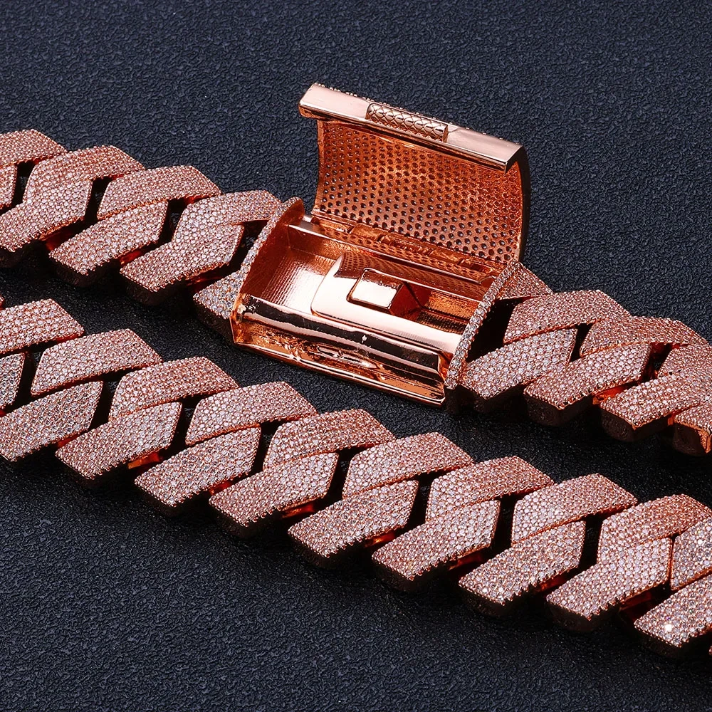 Hip Hop Jewelry Rose Golden Iced Out Necklace Big Thick Heavy 25mm 6Rows Bling Cz Stone Cuban Link Chain Necklace ﻿for Men Gift
