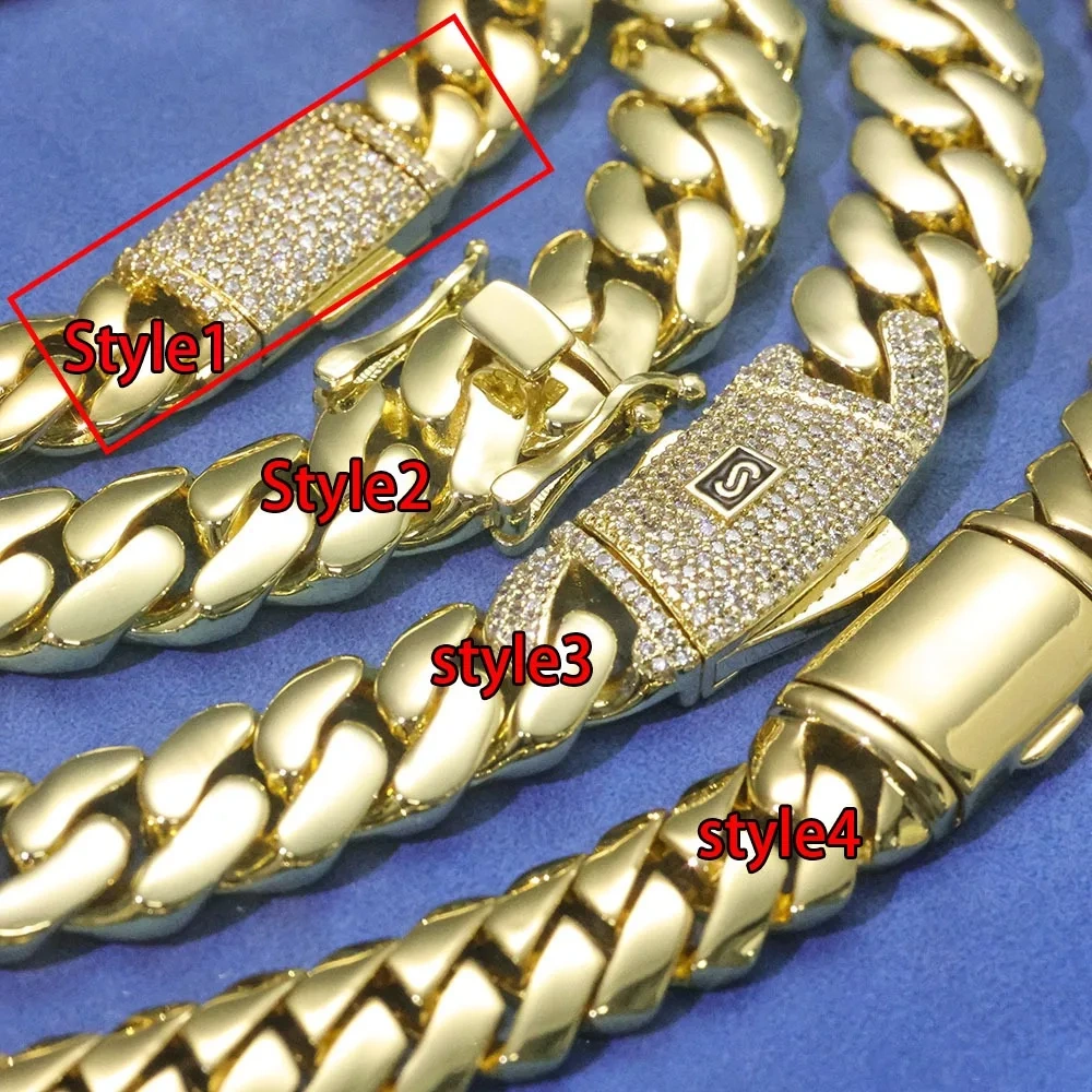 ESKEEM 12mm Cuban Link Chain Necklace 14K Gold Plated Brass Hip Hop Jewelry Customizable Men Women Gift