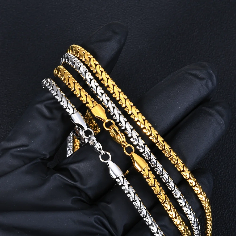 Hip Hop Luxury Stainless Steel 4mm Cuban Link Chain Necklace PVD 18K Gold Plated Chain Jewelry