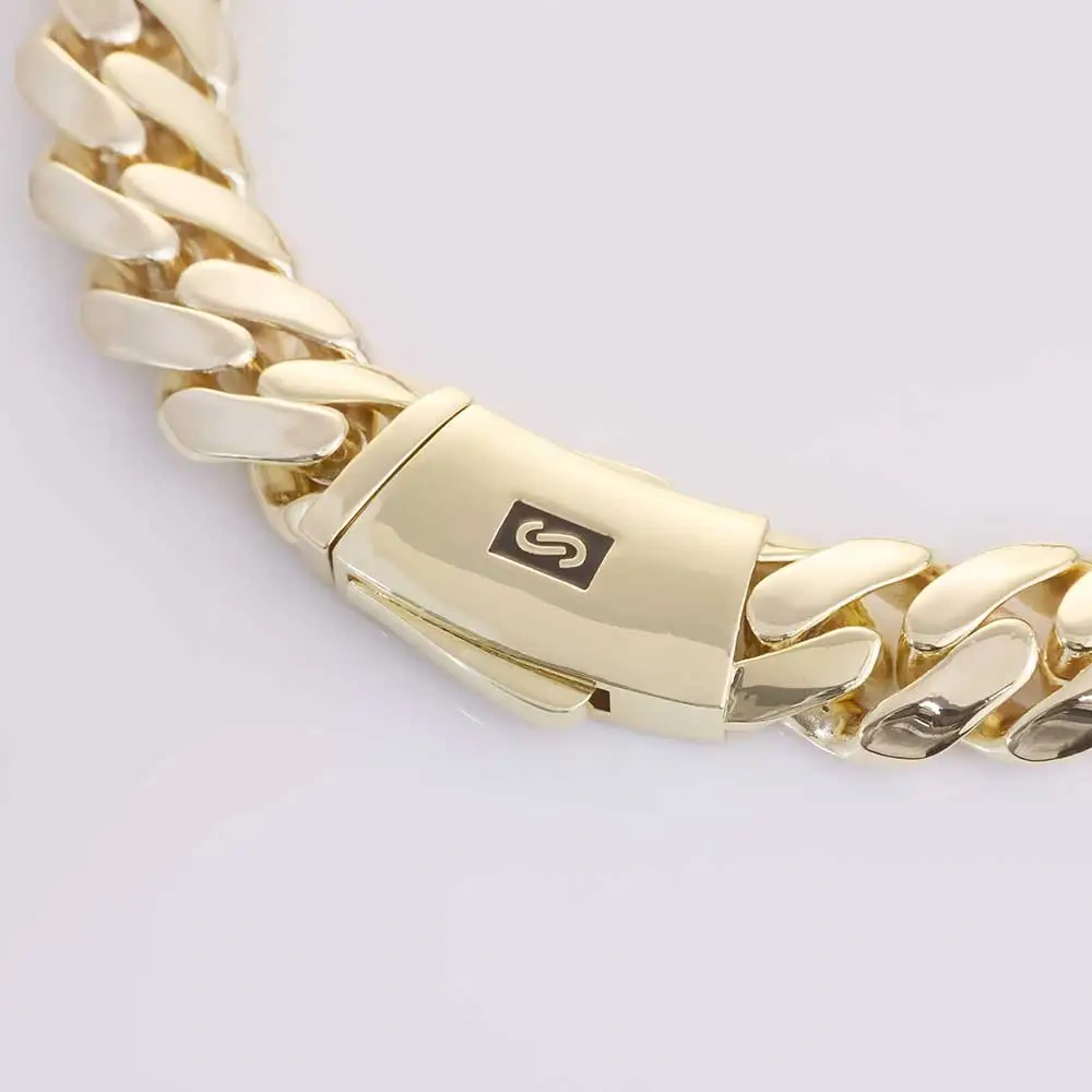 Cadena 14k Gold Plated Hip Hop Luxury Jewelry Monaco Chain Classic Plain Lock Miami Cuban Link Chain Men Choker Necklace