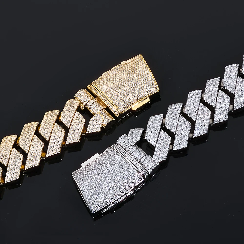 ESKEEM 36MM Chunky Cuban Link Chain 7 Row Full Diamond Iced Out Prong Cuban Chain Hip Hop Jewelry Necklace for Men