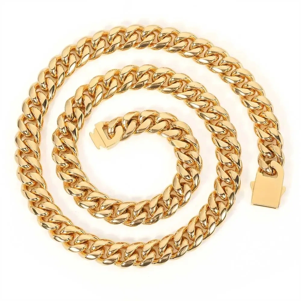 Hip Hop Men's 8/10/12/14/16mm Stainless Steel Necklace Miami Cuban Link Chain Fashion Jewelry Free Custom Logo