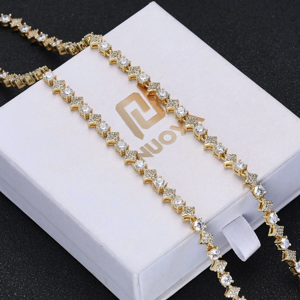 Beautiful Iced Out Round Cut Star Tennis Chain 5A CZ Diamond Necklace Hip Hop Jewelry Customized Best Gift For Women