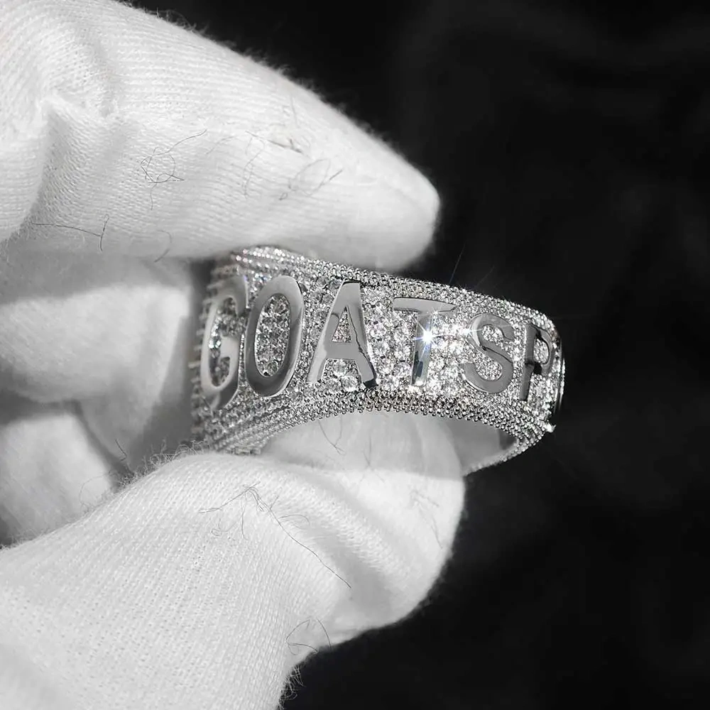 Factory Custom Full Diamond Men's Charm Hip Hop Ring Iced Out Cz Stone Custom Name Logo Rings Jewelry For Women Men ﻿