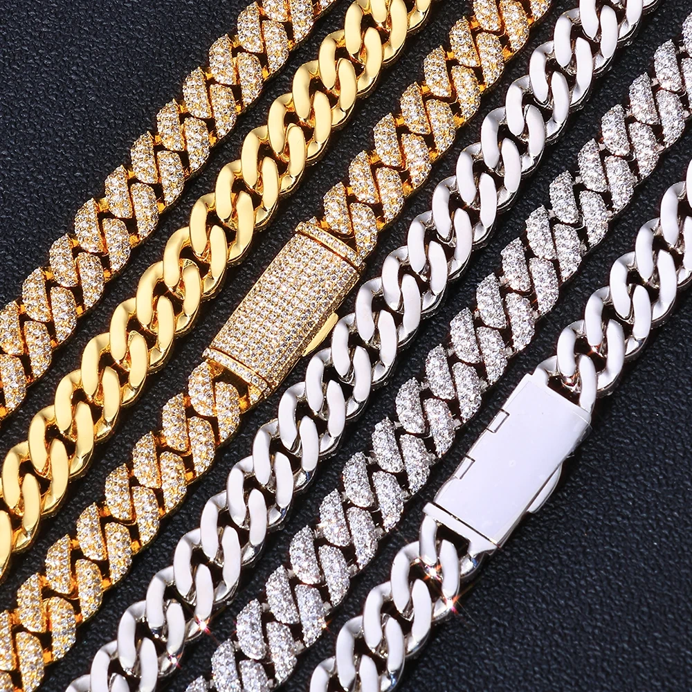 ESKEEM 10mm Flip Buckle 3 Rows Diamond Cuban Chain Iced Out Cubic Zirconia Cuban Necklace Hip Hop Jewelry Gift