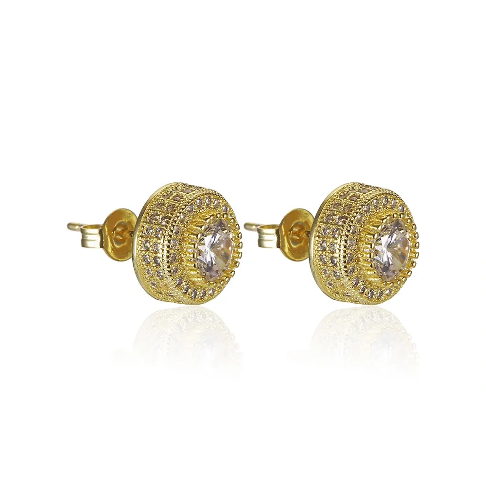 Dropshipping Hip Hop Fashion Jewelry Round CZ Zircon One Piece Stud Earrings For Women Y2k Accessories Free Item Shipping