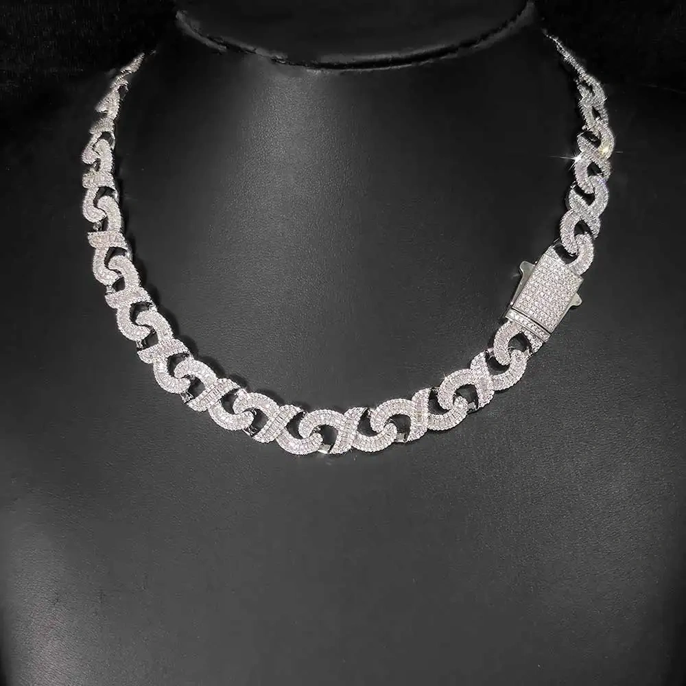 Hip Hop Jewelry 15MM Bling Iced Out Infinity Necklaces for Men Baguettecz Prong Setting 8word Cuban Link Chain Choker for Gift ﻿