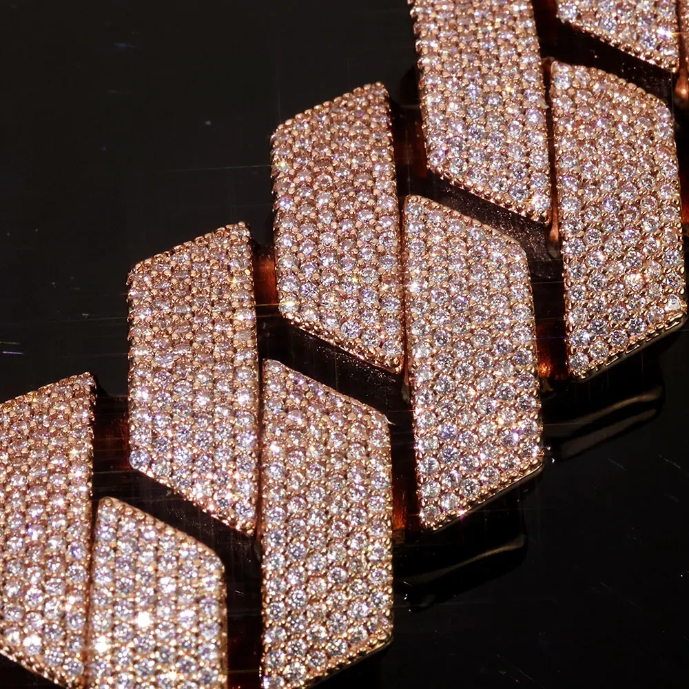 Hip Hop Jewelry Rose Golden Iced Out Necklace Big Thick Heavy 25mm 6Rows Bling Cz Stone Cuban Link Chain Necklace ﻿for Men Gift