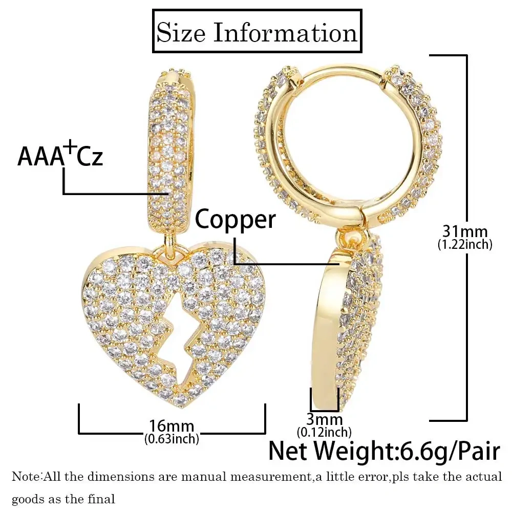 Rapper Rock Fashion Broken Heart Dainty Hip Hop Cubic Zirconia Mini Hoop Earrings For Women 2023 Trending Y2k Accessories