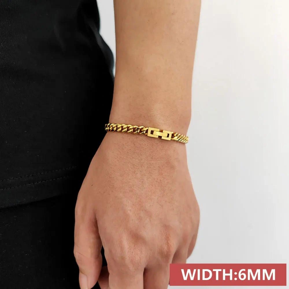 6/8/10/2/14/16MM Width Hip Hop Jewelry Miami Stainless Steel Rectangle Clasp Curb Cuban Link Bracelets For Men